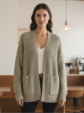American Eagle Outfitters Open-Front Cardigan - Light Olive